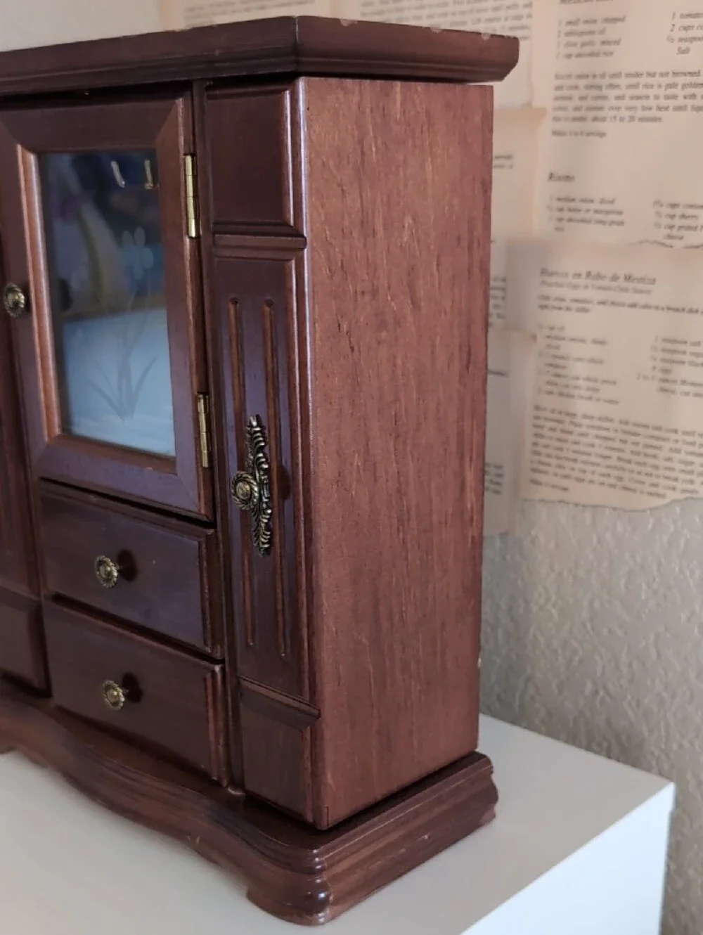 Wooden Jewelry Armoire Cabinet with Glass Door - Brown